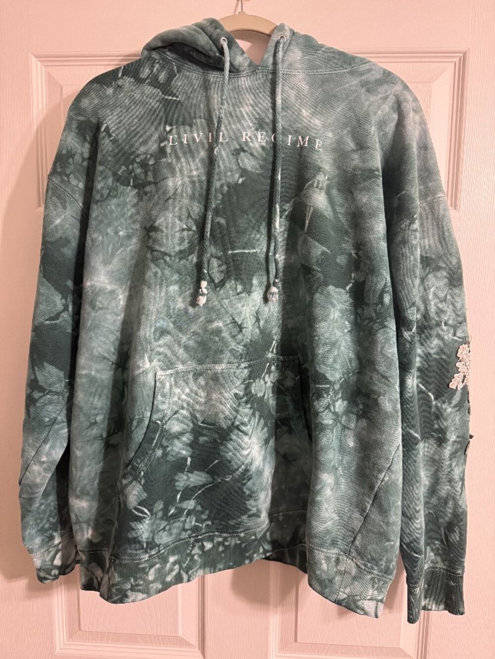 Civil Regime Floral Tie-Dye Pullover Fleece Hoodie Green - L